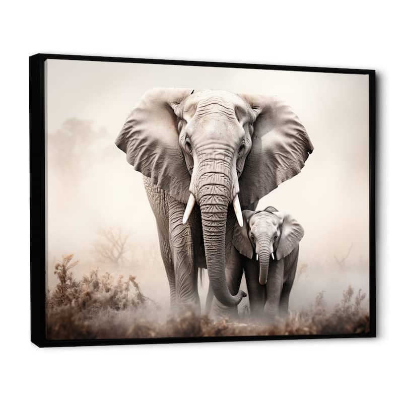 Designart "Black And White Elephant Embrace Of Strength II" Animals